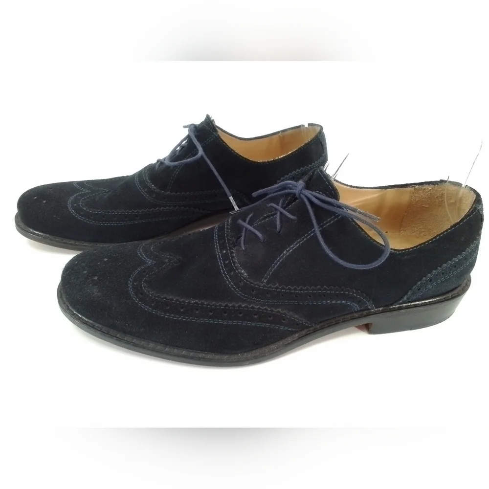 PAUL Fredrick NAVY BLUE Suede Leather Dress Shoes Mens Sz 10 Oxford Wingtips